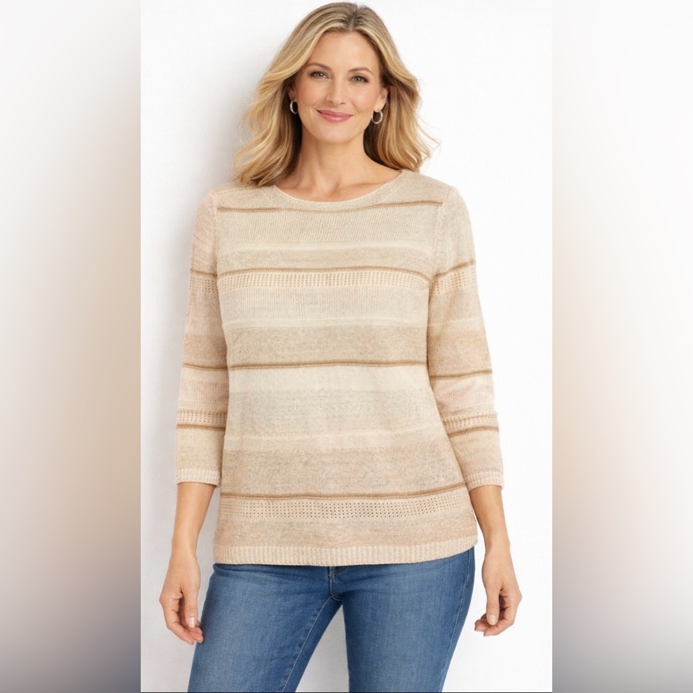 Roz & Ali 2x cream sweater with gold threads